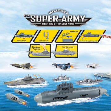 WASAiKA WASK Aircraft Carrier Toy and Submarine Toy Naval Ship with Launching Small Scale Model Fighter Jet Toy and Torpedoes, Ideal Gift Army Toys
