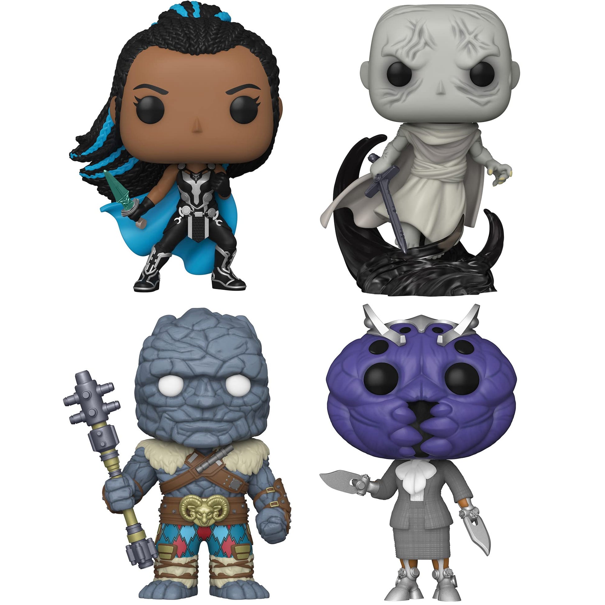 Funko POP Marvel: Marvel Studios' Thor: Love and Thunder- Valkrie Gorr Korg and Miek, Figures Stand 3.75" Tall, Each Figure Comes Individually