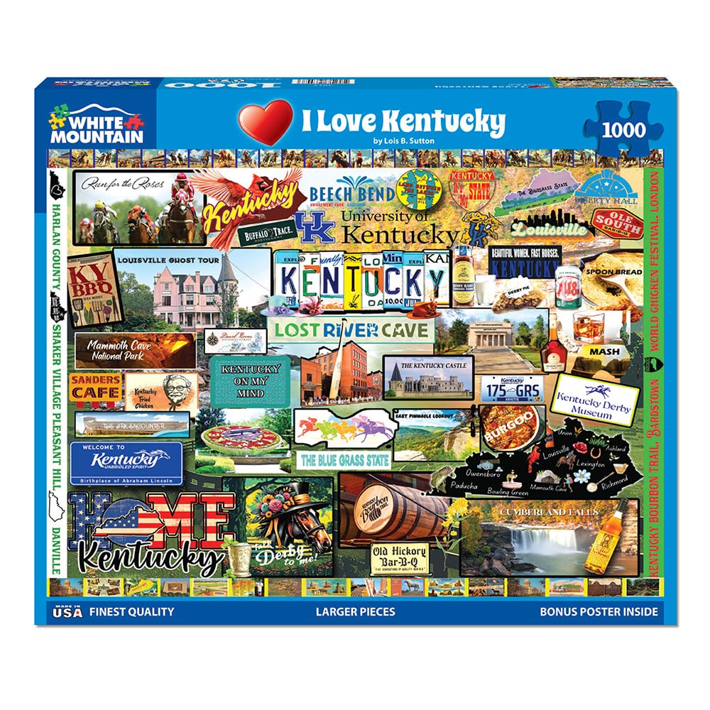 White Mountain 1000 Piece Jigsaw Puzzle Bluegrass State, I Love Kentucky
