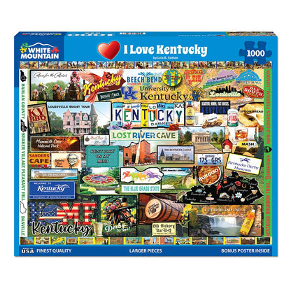White Mountain 1000 Piece Jigsaw Puzzle Bluegrass State, I Love Kentucky
