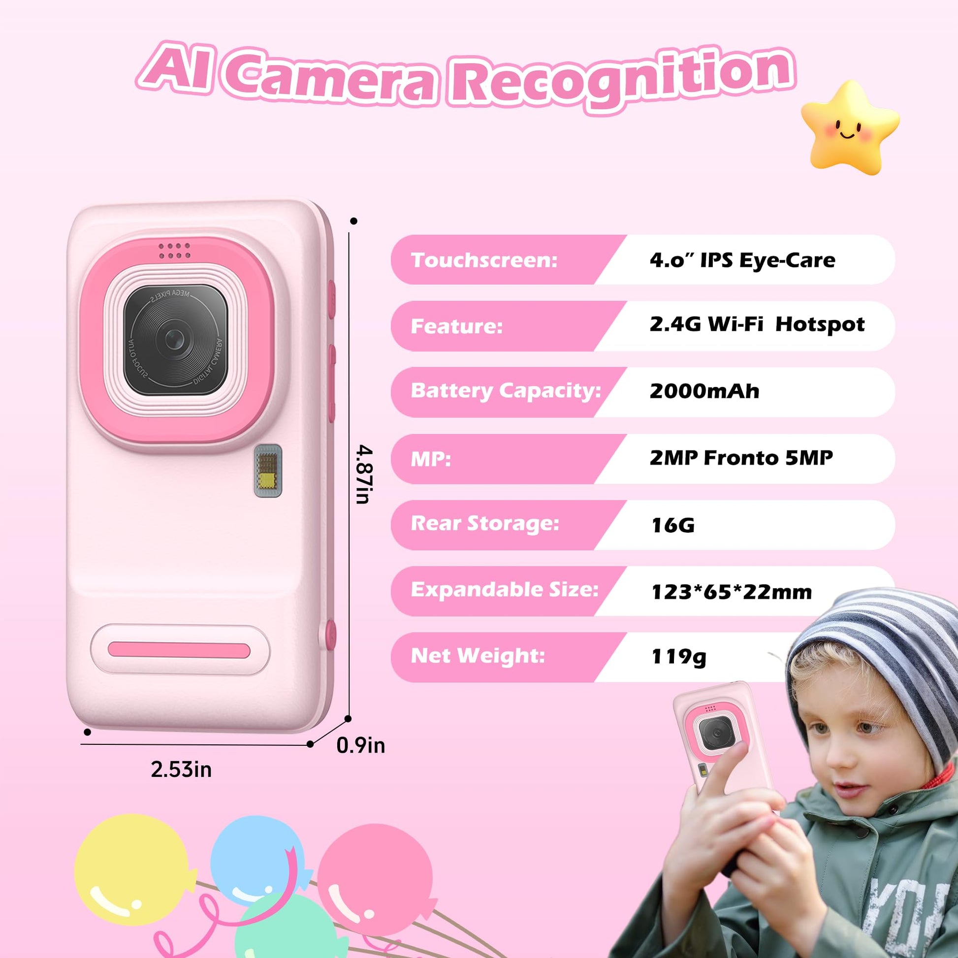 Gimywit AI Kids Camera for 3-11 Year Old Boys and Girls, AI Learning Digital Video Camera with with Object Recognition, Best Birthday, WiFi Kids Toy