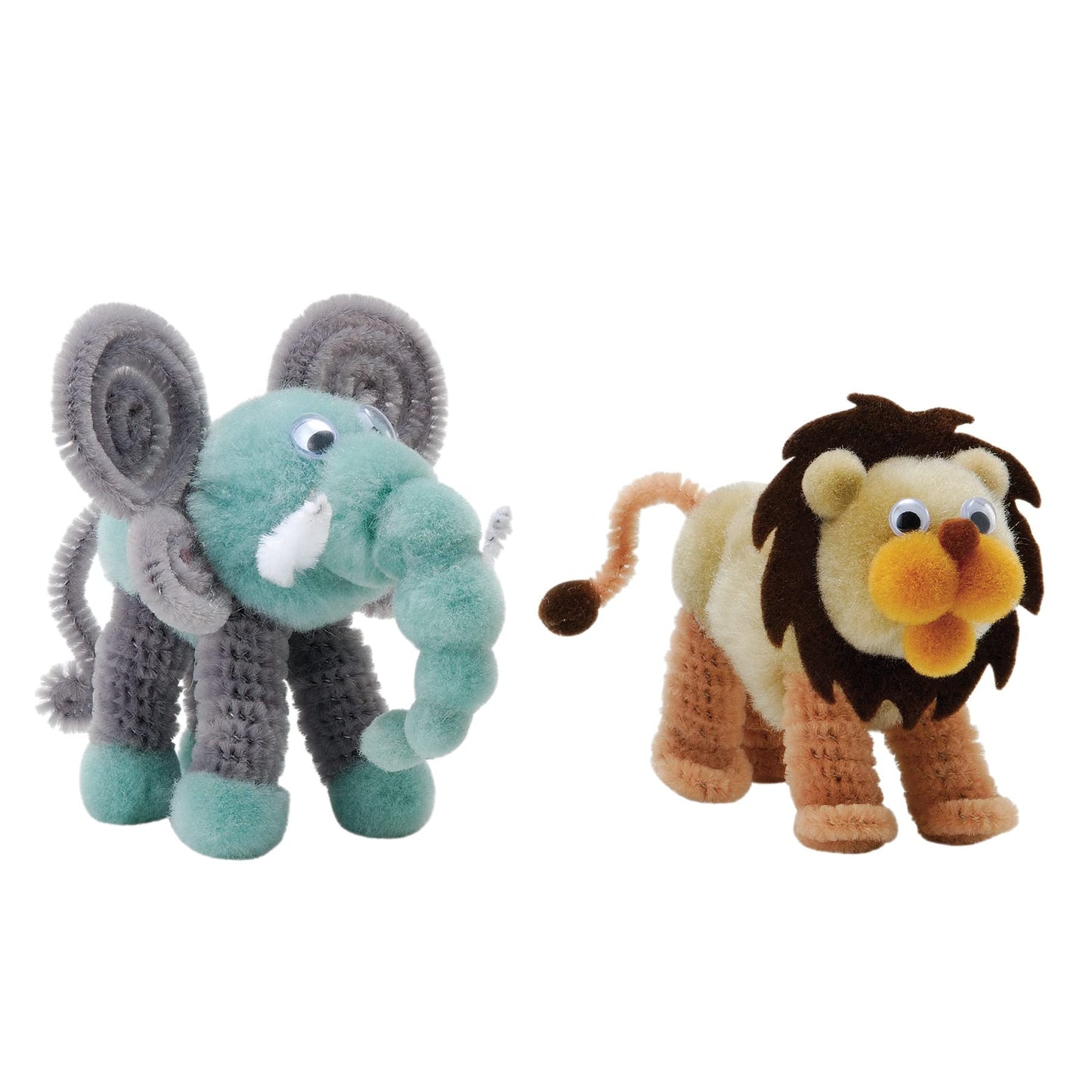 Creativity Street Pom Pon Animal Kit, Lion & Elephant, Assorted Sizes, 1 Kit Makes 2 Animals