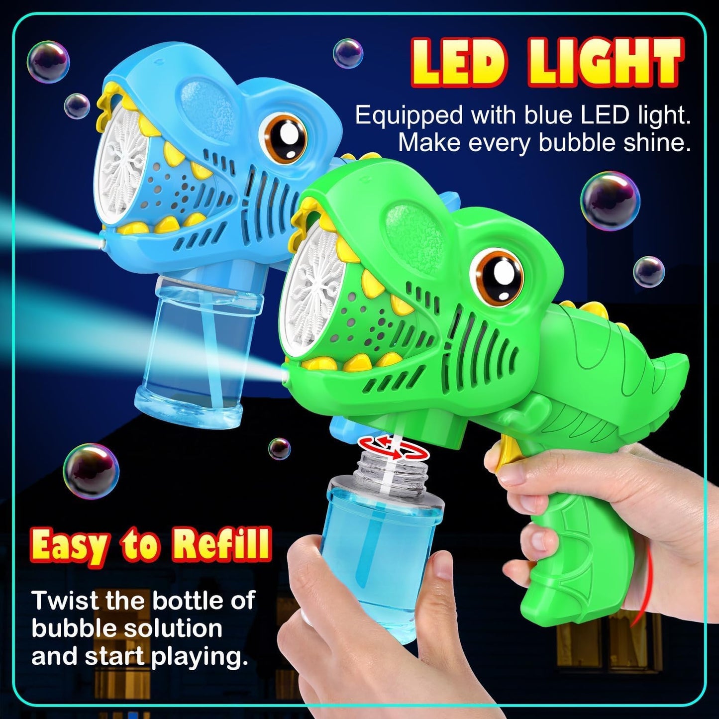 Yunaking Kids Bubble Gun 2 Pack, Dino Bubble Machine for Toddlers Toys Gift
