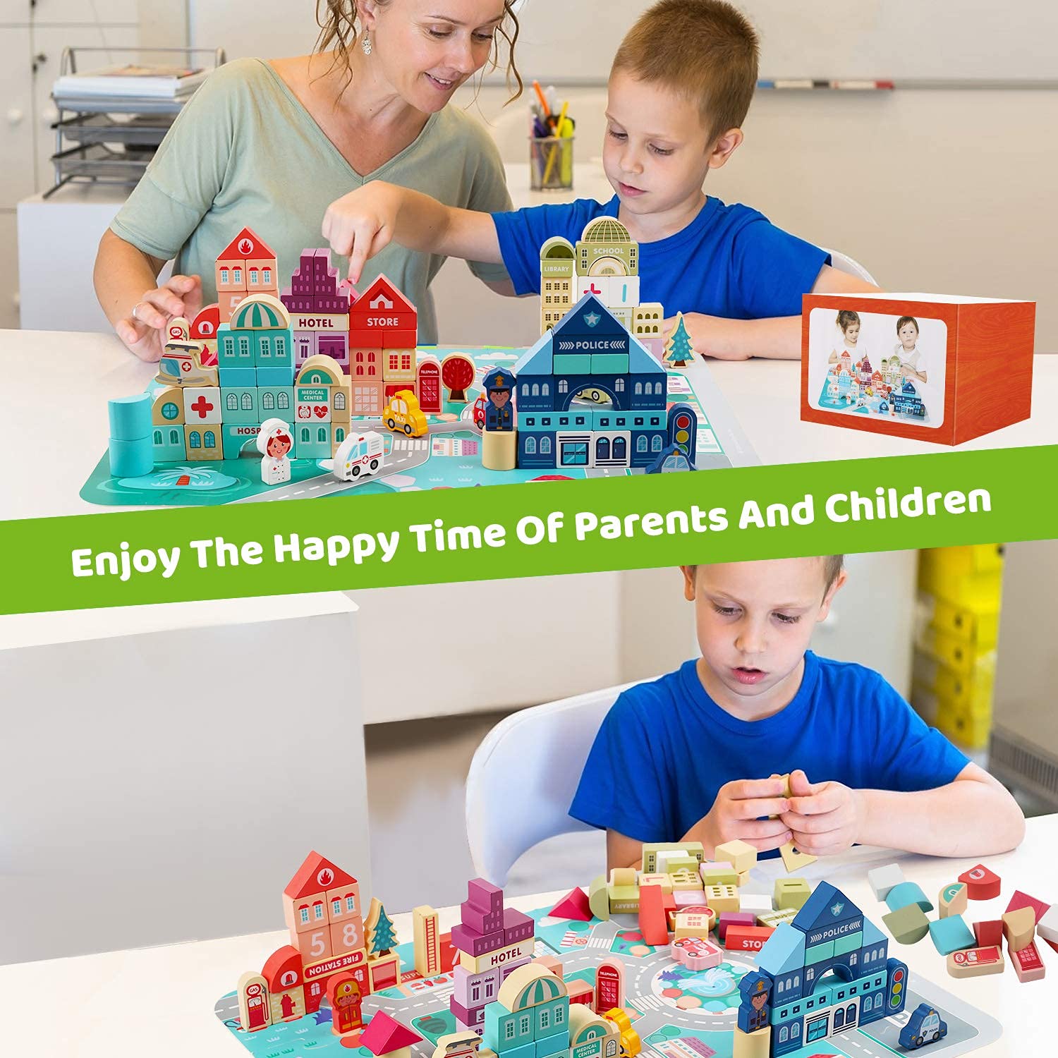 LENNYSTONE Wooden Building Blocks for Toddlers, Kids City Construction Stacking Creative Toys, Preschool Learning Education Block for Boys Girls Ages