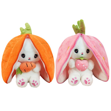 YUMEYA Bunny Stuffed Animal Reversible Cuddle Stuffed Pillow,Strawberry Transformed Rabbit Plush Zipper,Cute Kawaii Rabbit Toys Pillow Decoration