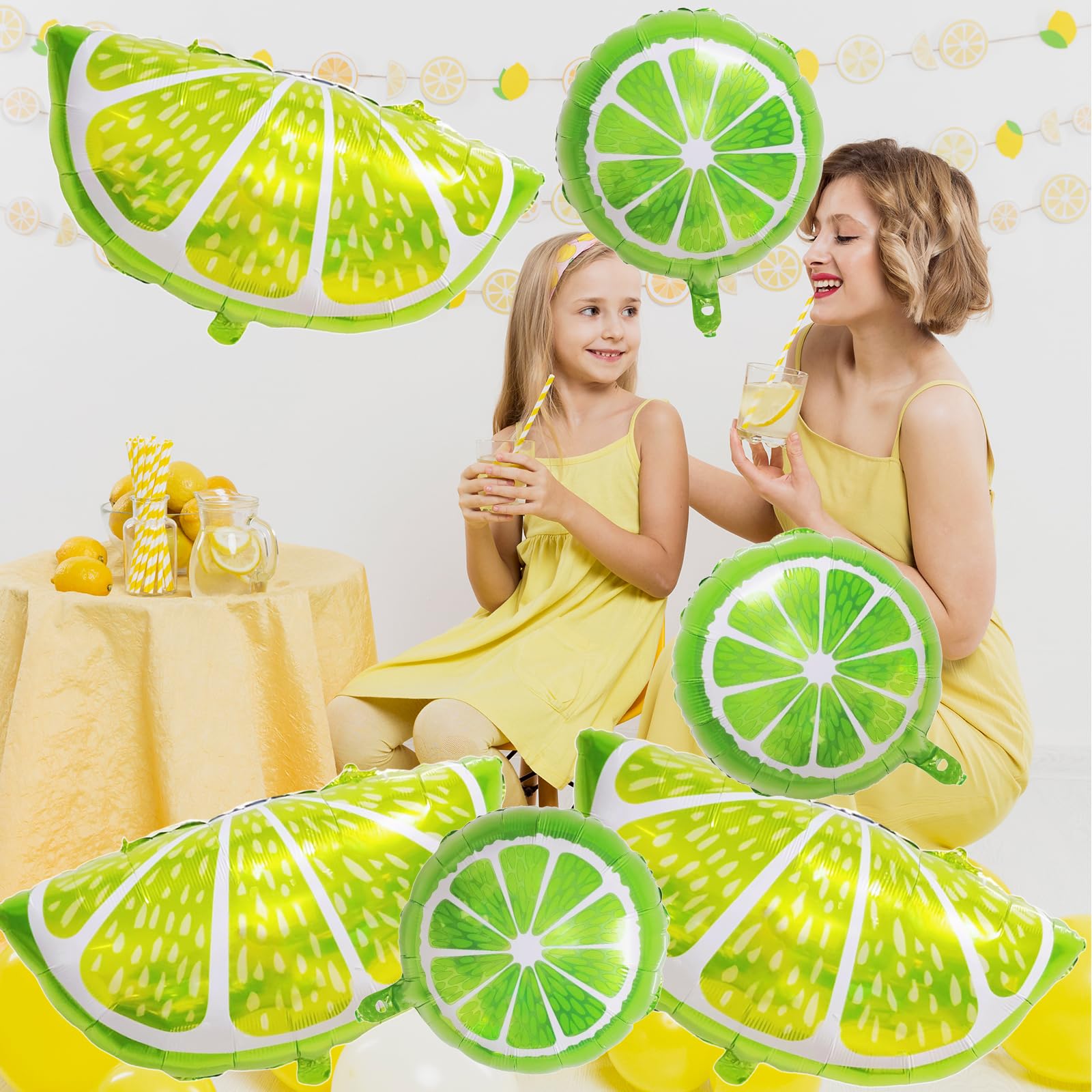 10 Pieces 2 Sizes Lime Slice Balloons Set - 5 Large 27 Inches and 5 Medium 18 Inches Green Citrus Lemon Fruit Shaped Mylar Balloons for Tropical Fruit