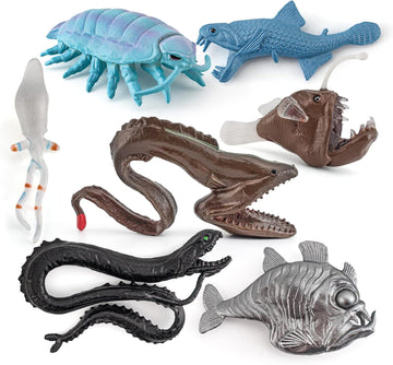 Liberty Imports 7 PCS Deep Sea Creatures Mini Figurines Set - Prehistoric Ocean Plastic Ancient Marine Animal Figures, Party Decoration Montessori