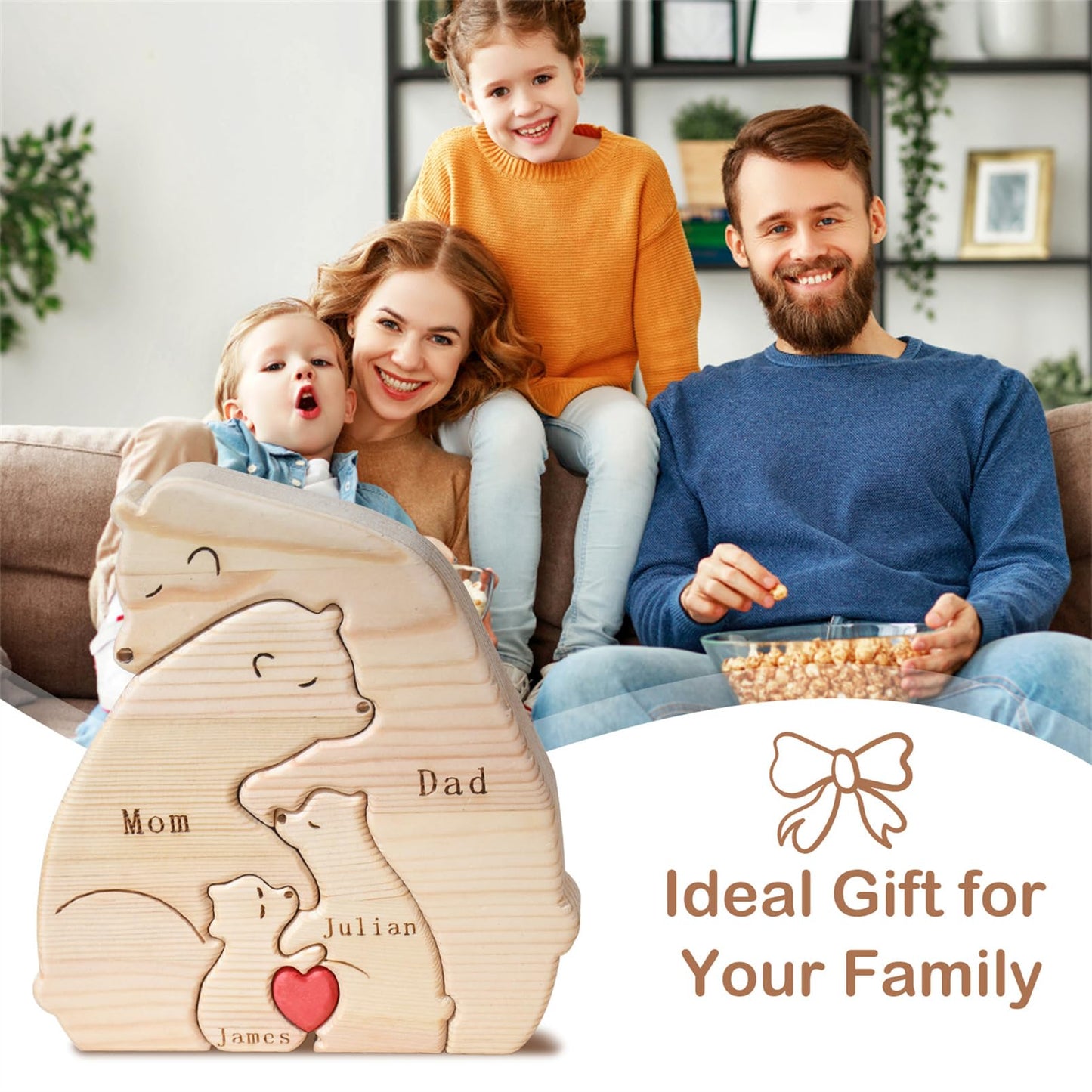 Personalized Family Name Puzzles with 2-8 Names Custom Wooden Bear Puzzle with Name Customized Wooden Puzzle Gifts for Christmas (Hug Bear)
