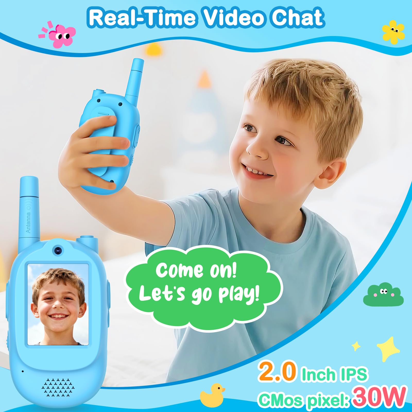 Video Walkie Talkies for Kids, 2 Pack Rechargeable HD Screen Walkies Talkies with 600 FT Outdoor Range, Voice Changer, Watch Straps & Lanyards
