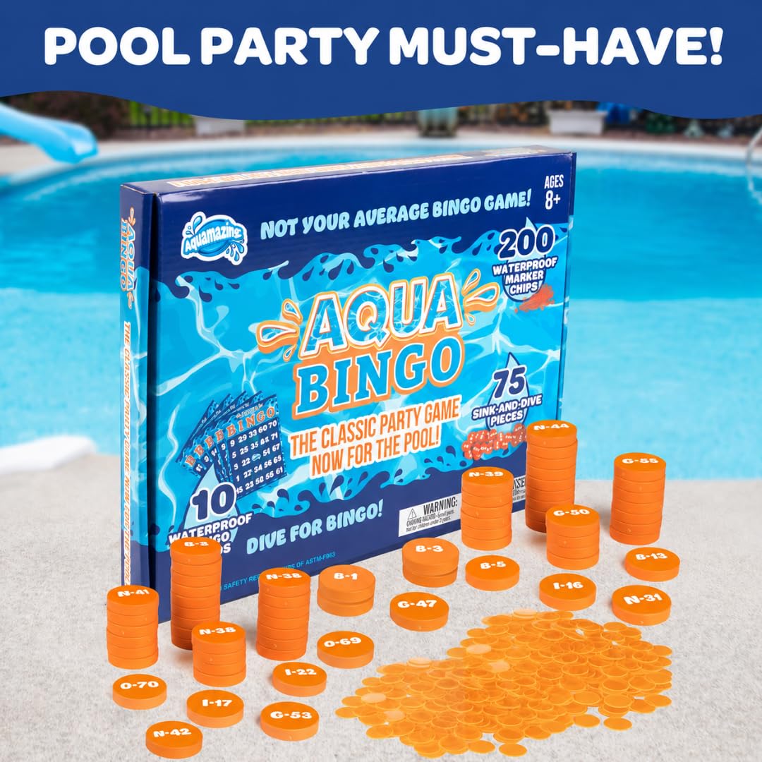 Pool Bingo Diving Game for Adults, Kids- Swim for & Call 75 Sinking Numbers