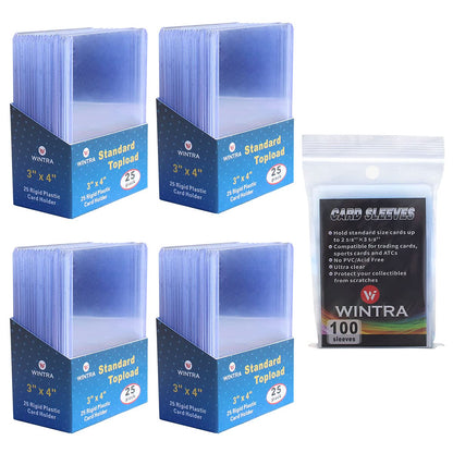 WINTRA 3" x 4" 96 Count 35pt Topload Hard Card Holder and 100 Count Penny Soft Card Sleeves Protectors Bundle for Trading and Sports Cards (96 topload