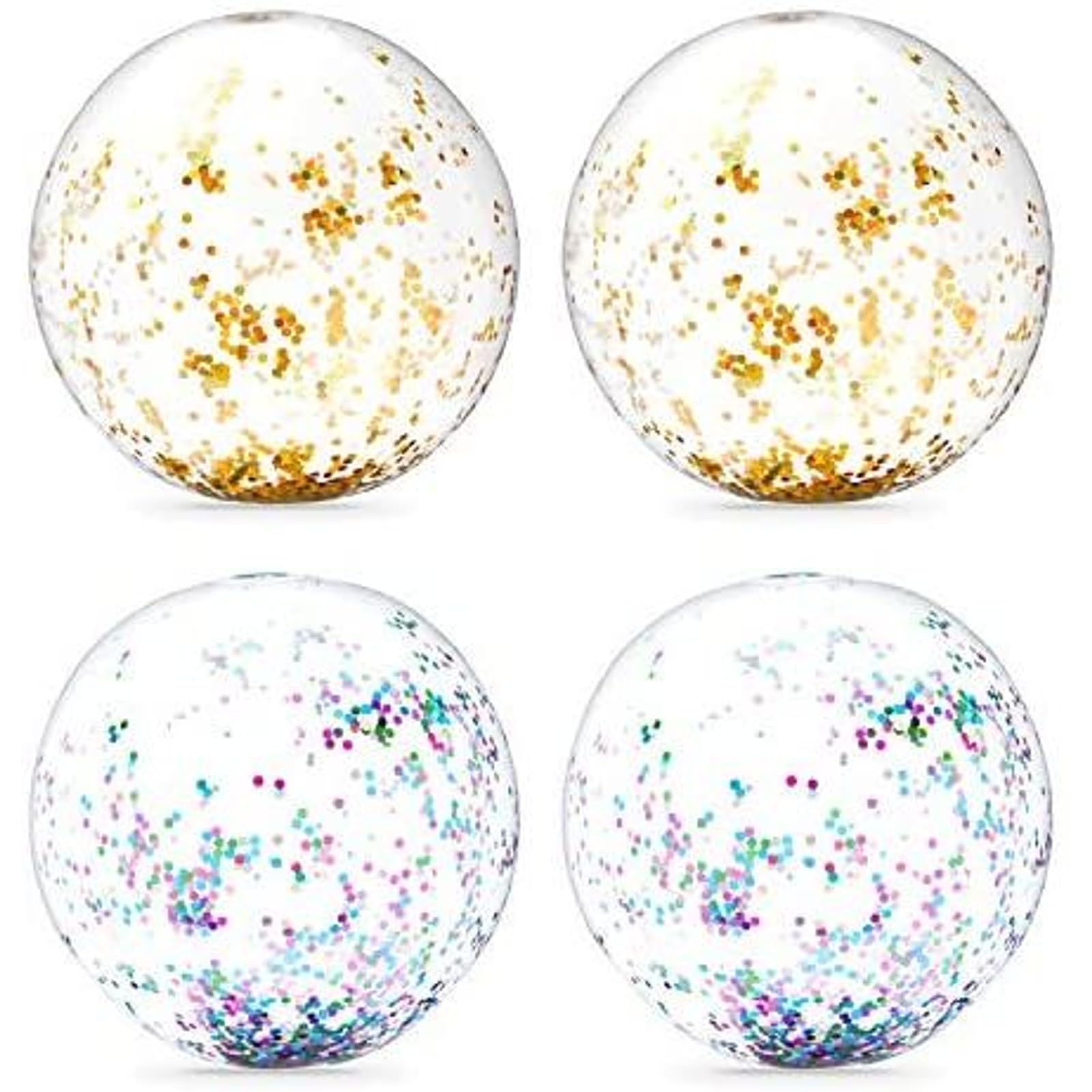 Blue Panda Inflatable Glitter Beach Balls - 20-Inch, 4-Pack, Gold & Turquoise - Confetti Beach Balls & Pool Party Decor