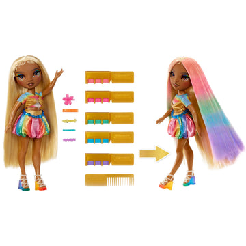 Rainbow High Hair Chalk & Style Meline - Rainbow & Gold 11” Doll. Washable Rainbow Hair Chalk, Color, Style, Play, Rinse & Repeat. Kids Gift 4-12+