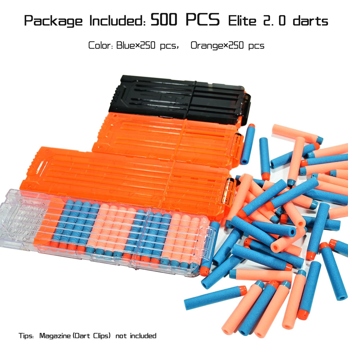 lififun 500-Dart Refill Pack Foam Darts Compatible with Nerf N-Strike Elite & Elite 2.0 for All Blasters that Use Elite Darts Blue & Orange