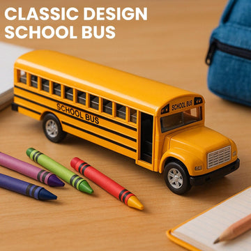 12 Pack: Diecast Yellow School Bus Model Toy, 5" Pullback Die Cast Metal Classic Long Nose Vehicles for Kids with Rubber Tires and Opening Doors