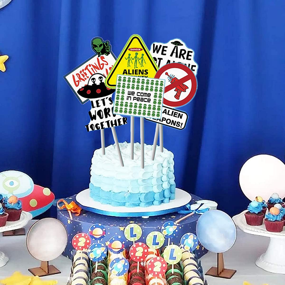 24pcs(6 styles) Alien Theme Table Centerpiece Sticks Decorations UFO Alien Table Toppers Decorations We Are Not Alone for Birthdays Party Supplies