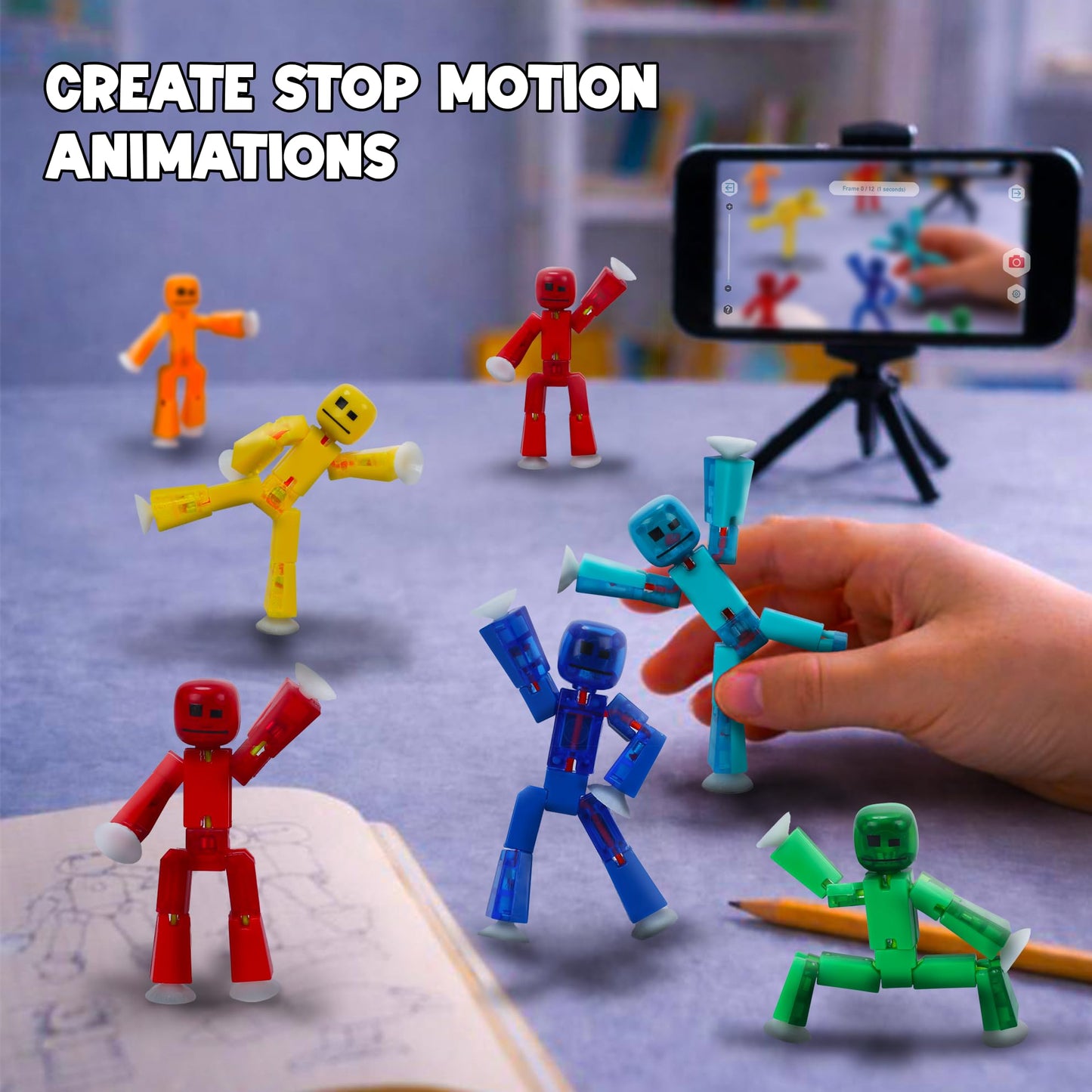 StikBot 6-Pack 2-Tone Series: Collectible Half-Clear & Half-Solid Action Figures - Poseable Stop-Motion Animation Toys with Dual-Sided Faces
