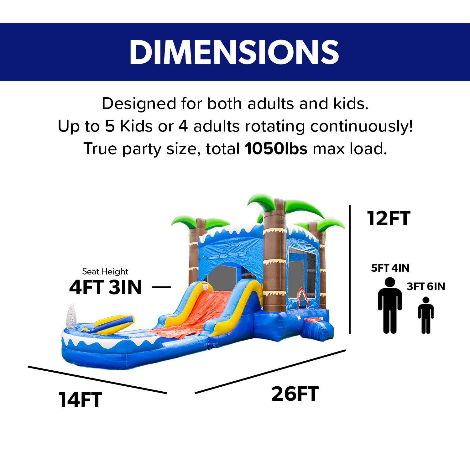 HeroKiddo 12ft Ocean Shark Commercial Inflatable Bounce House Water Slide