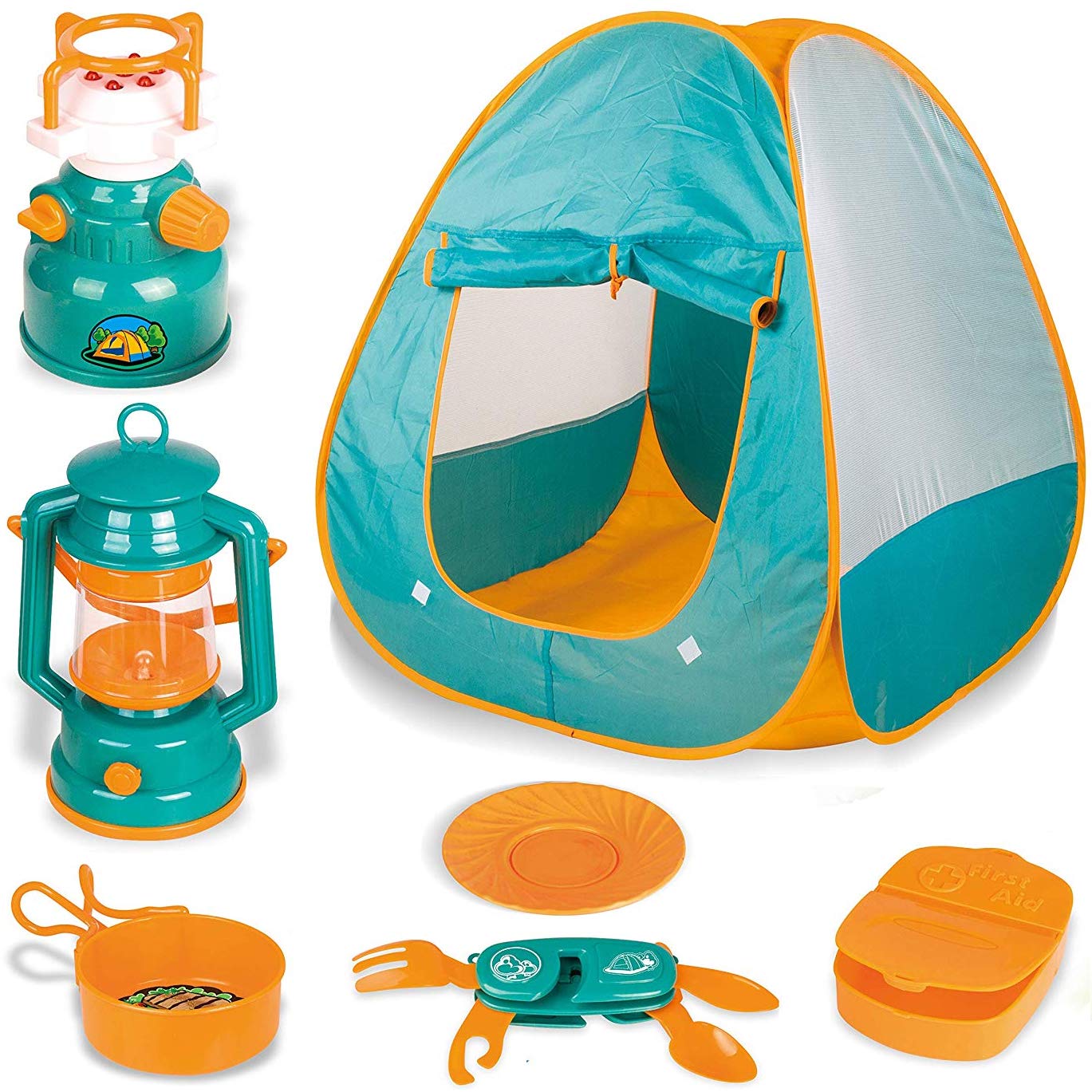 Kids Camping Set with Pop Up Tent - Little Explorers Playhouse Toddler Toys for Boys with Camp Gear for Children Indoor Outdoor Pretend Play