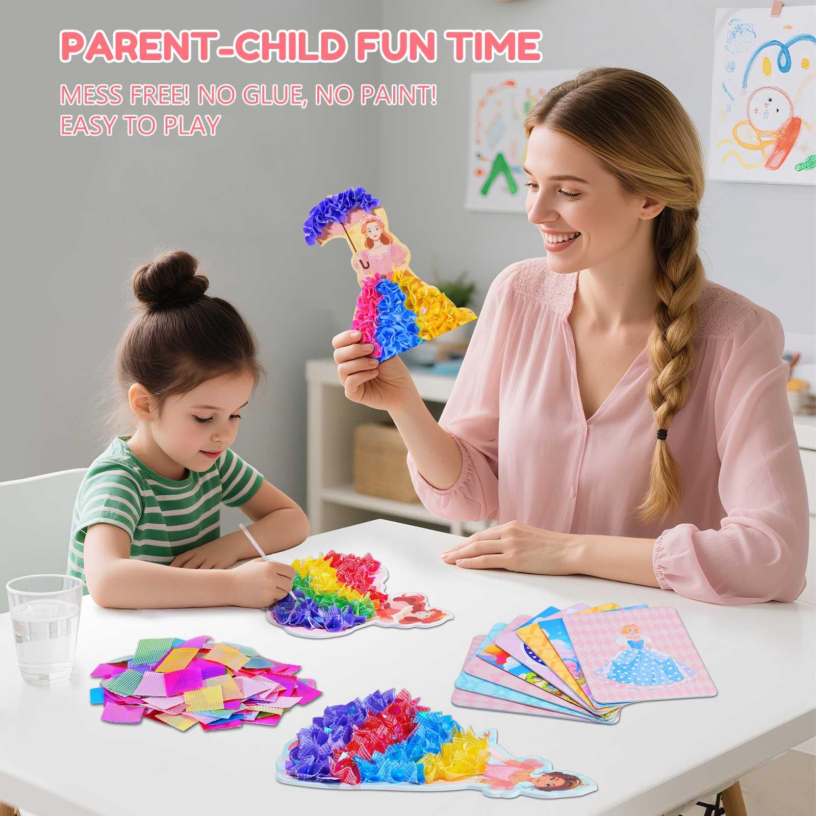 QLKYTALA Poke Poke Art Kits for Girls - Arts and Crafts for Kids 4-8 - 4 5 6 7 8 9 10 Year Old Girl Birthday Gifts - Princess Dress-Up DIY Creative