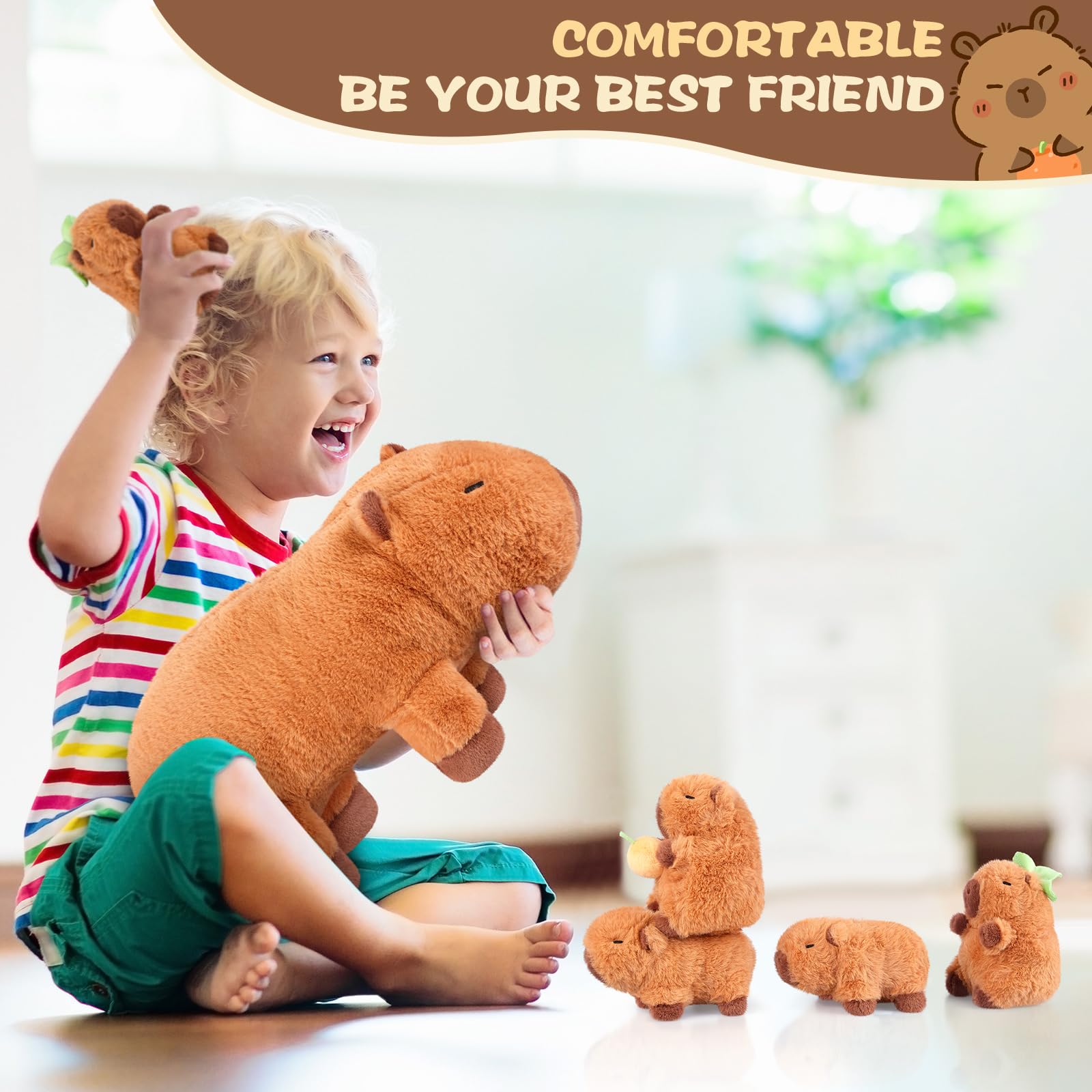 SuzziPals Capybara Stuffed Animal with Babies Inside, 5PCS Capybara Plush Set with Mommy & 4 Baby Capybaras, Soft Pillow Plush for Bedroom Decor