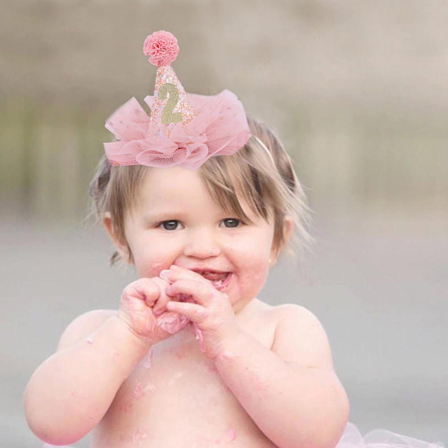 LINLULU Mini Birthday Hat Headband - First Birthday Hairband, 1st to 3rd Birthday Hat Headband, Newborn Headbands for Girls, Pet BirthdayHat