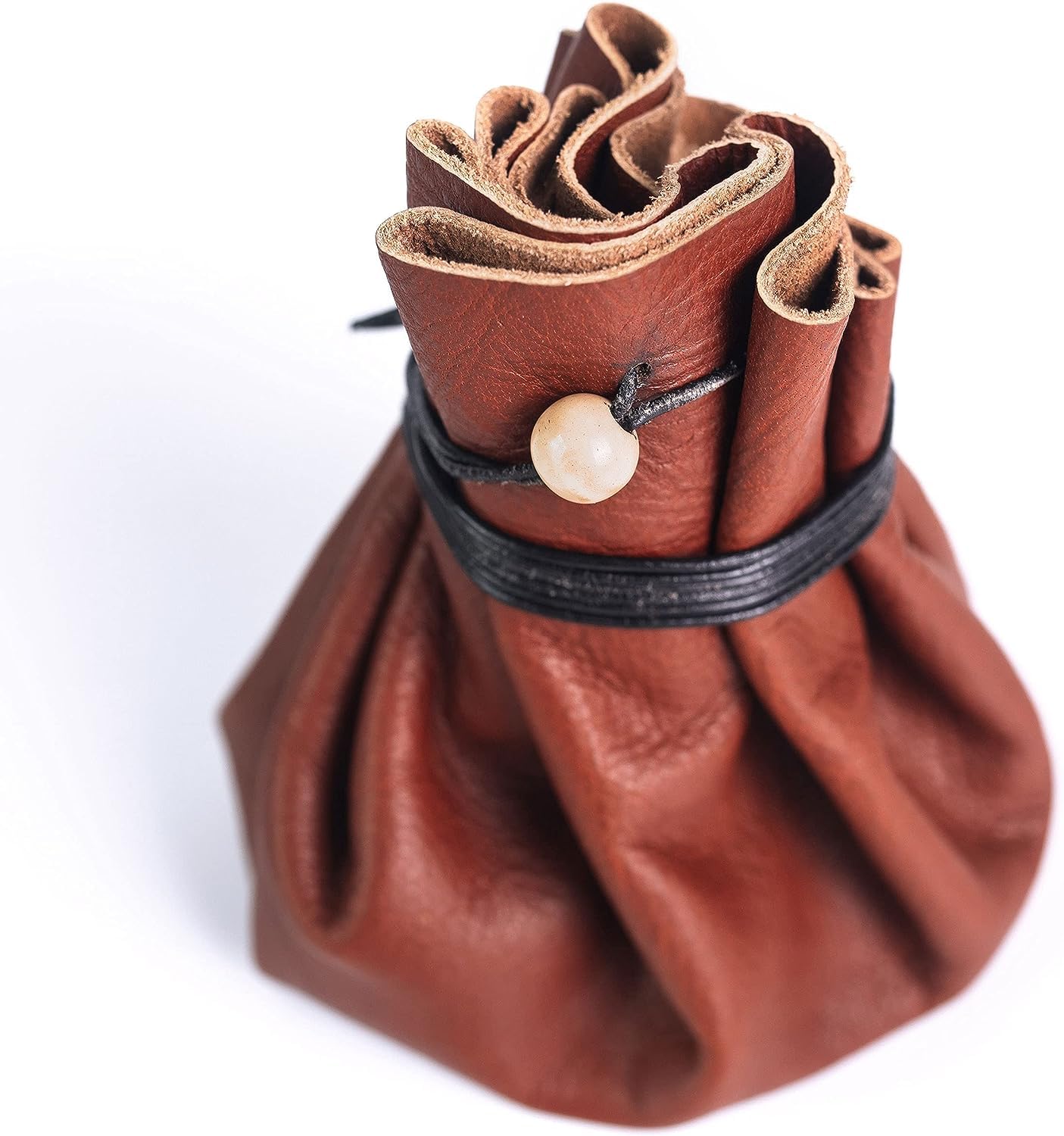 Handcrafted Viking Hnefatafl Set with 100% Genuine Ox-Bone Game Pieces and Premium Leather Game Mat - Leather Chord Tie System for Easy Store & Travel