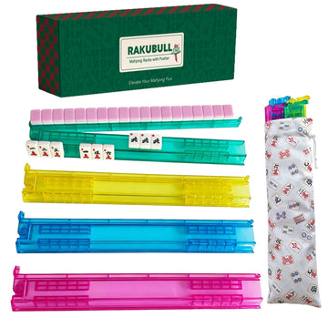 RAKUBULL 17.5'' Non-Slip Mahjong Racks with Pushers and Bag,Set of 4 All-in-One Tile Rack and Pusher,Clear Acrylic Mahjong Tile Holder for American