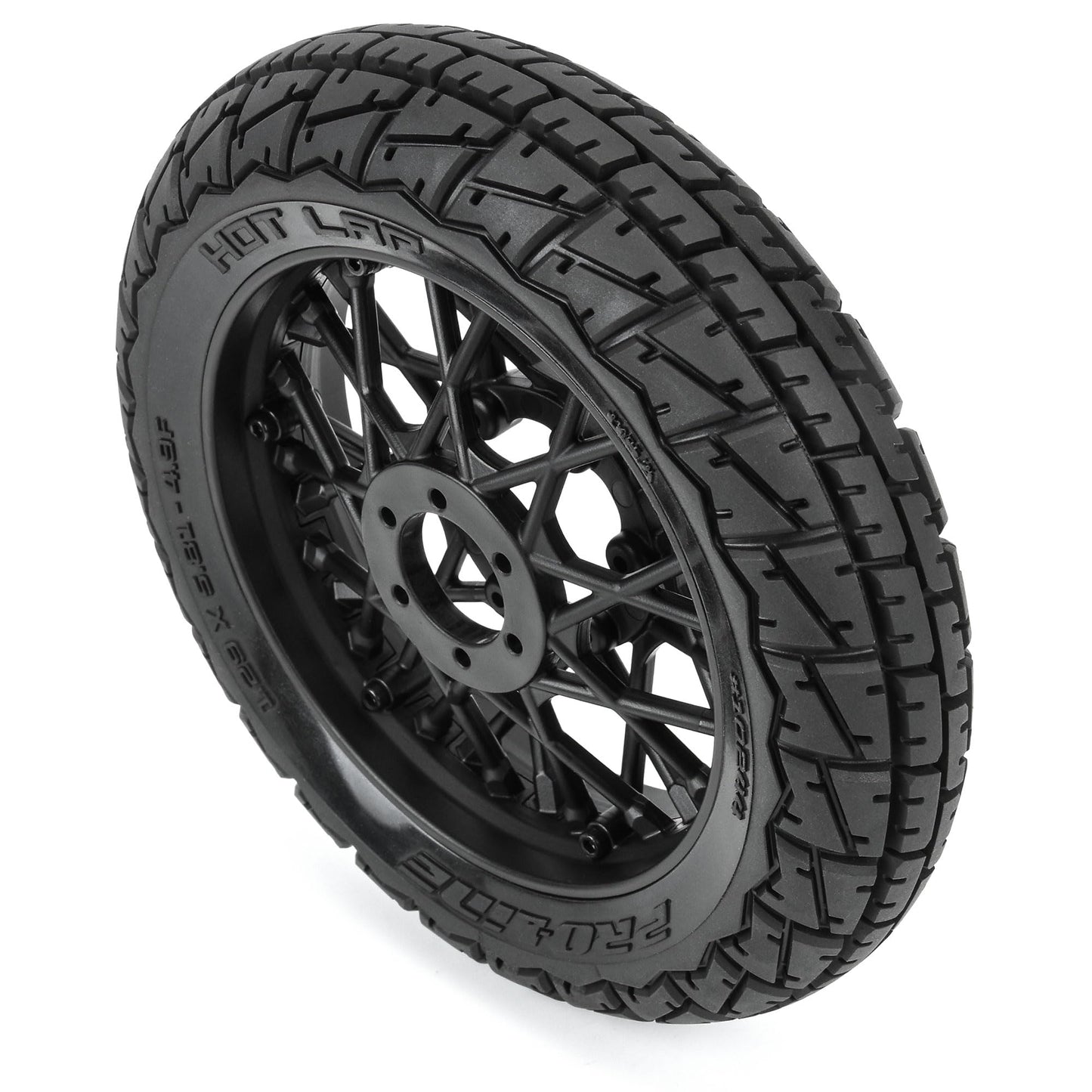 Pro-line Racing Hot Lap S3 Motorcycle Front Tire Mounted on Black Supermoto Wheel for Promoto-MX Front PRO1024410