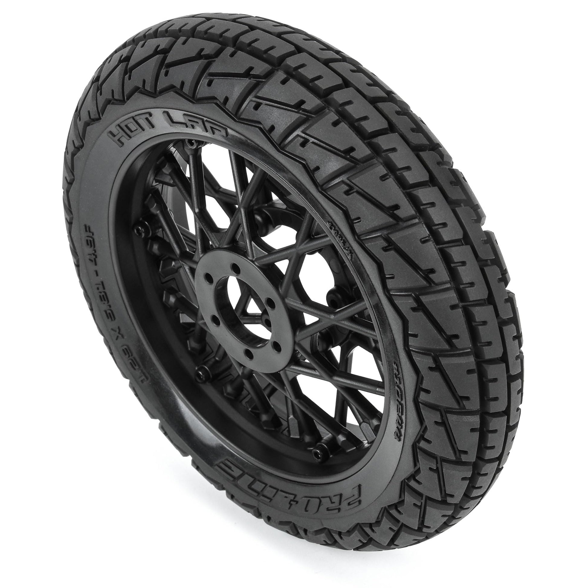 Pro-line Racing Hot Lap S3 Motorcycle Front Tire Mounted on Black Supermoto Wheel for Promoto-MX Front PRO1024410