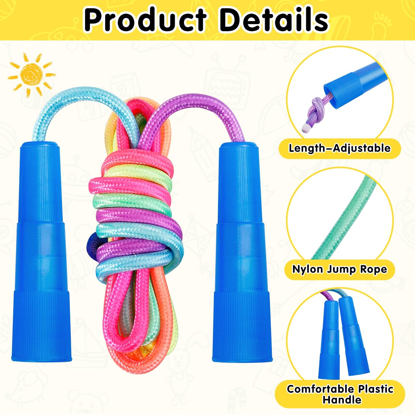 Jeffbaubl 10 Pack Jump Rope for Kids, Kids Rainbow Jump Rope, 7.2Ft