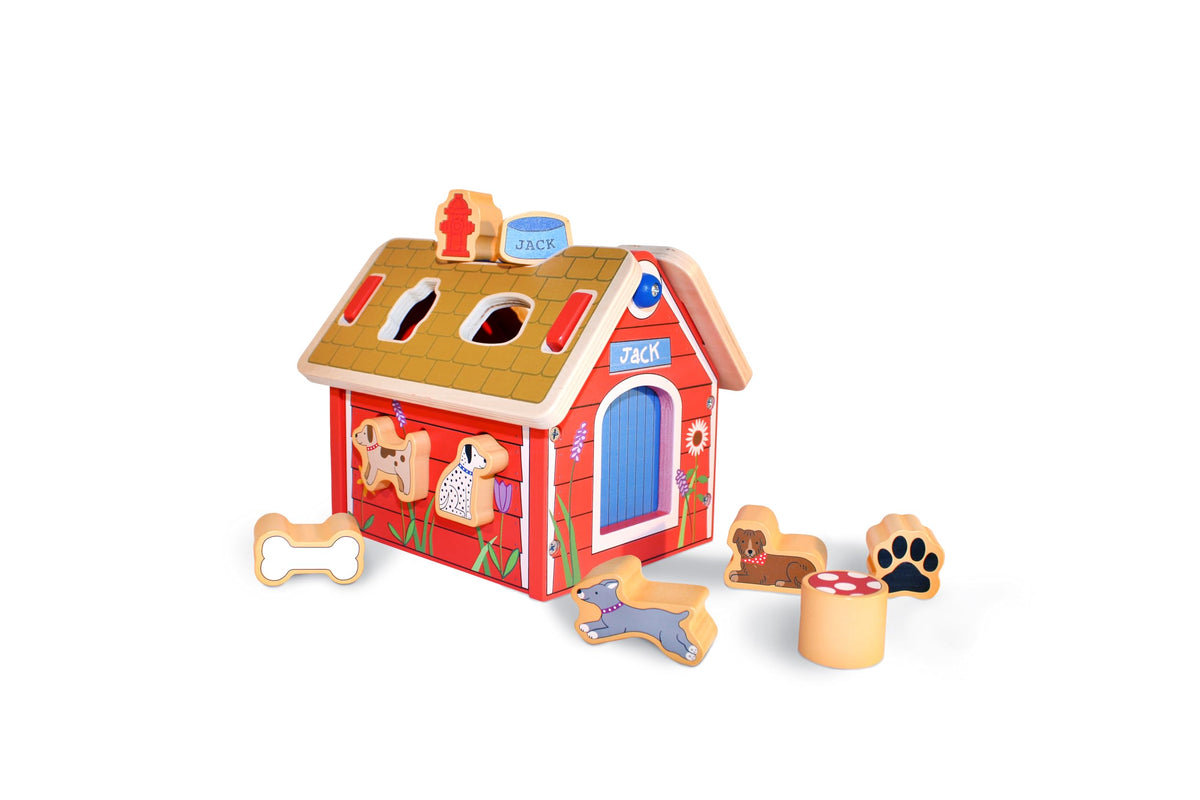 Jack Rabbit Creations Wooden Dog House Shape Sorter - 10 Dog Shapes, Montessori Sorting & Matching - FSC Wood, Non-Toxic - Fine Motor Toy, Birthday