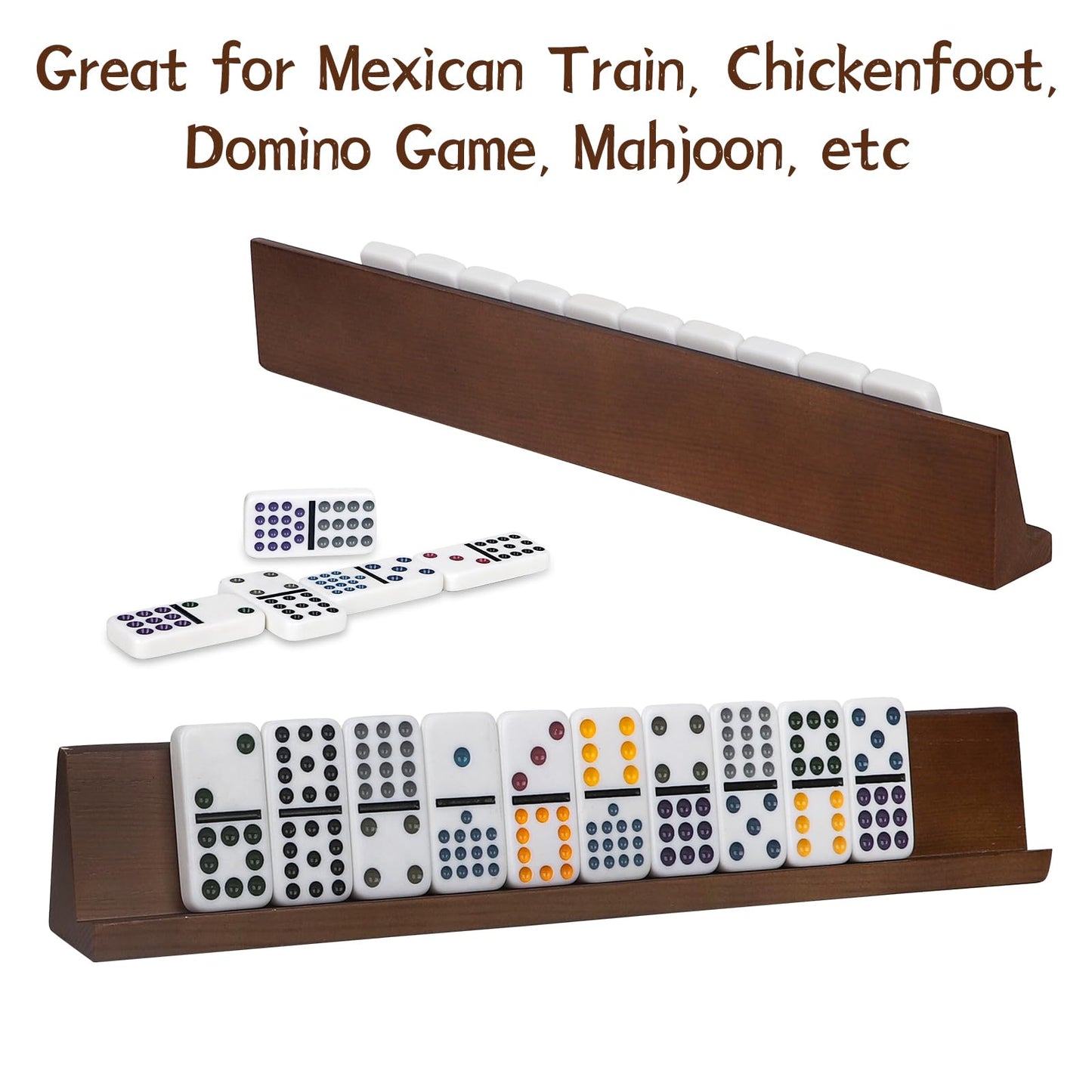 Bucher&Rossini Domino Racks 4packs - Authored Design Nut Brown Tile Holders for Dominoes Set Mexican Trains Mahjoon Chickenfoot