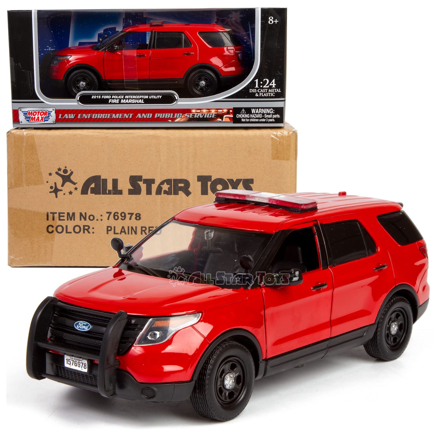 Motormax All Star Toys 1/24 Fire Department Diecast Model 2015 Ford Police Interceptor Utility Fire Marshal, Fire Chief Vehicle, Fire Truck Unmarked