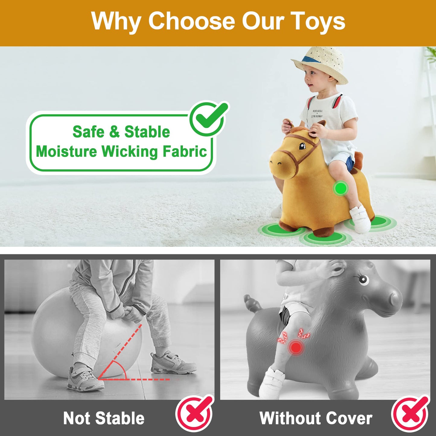 Bouncy Pals Toddler Horse Hopper Toy, Kids Outdoor Ride Bounce Farm Animal
