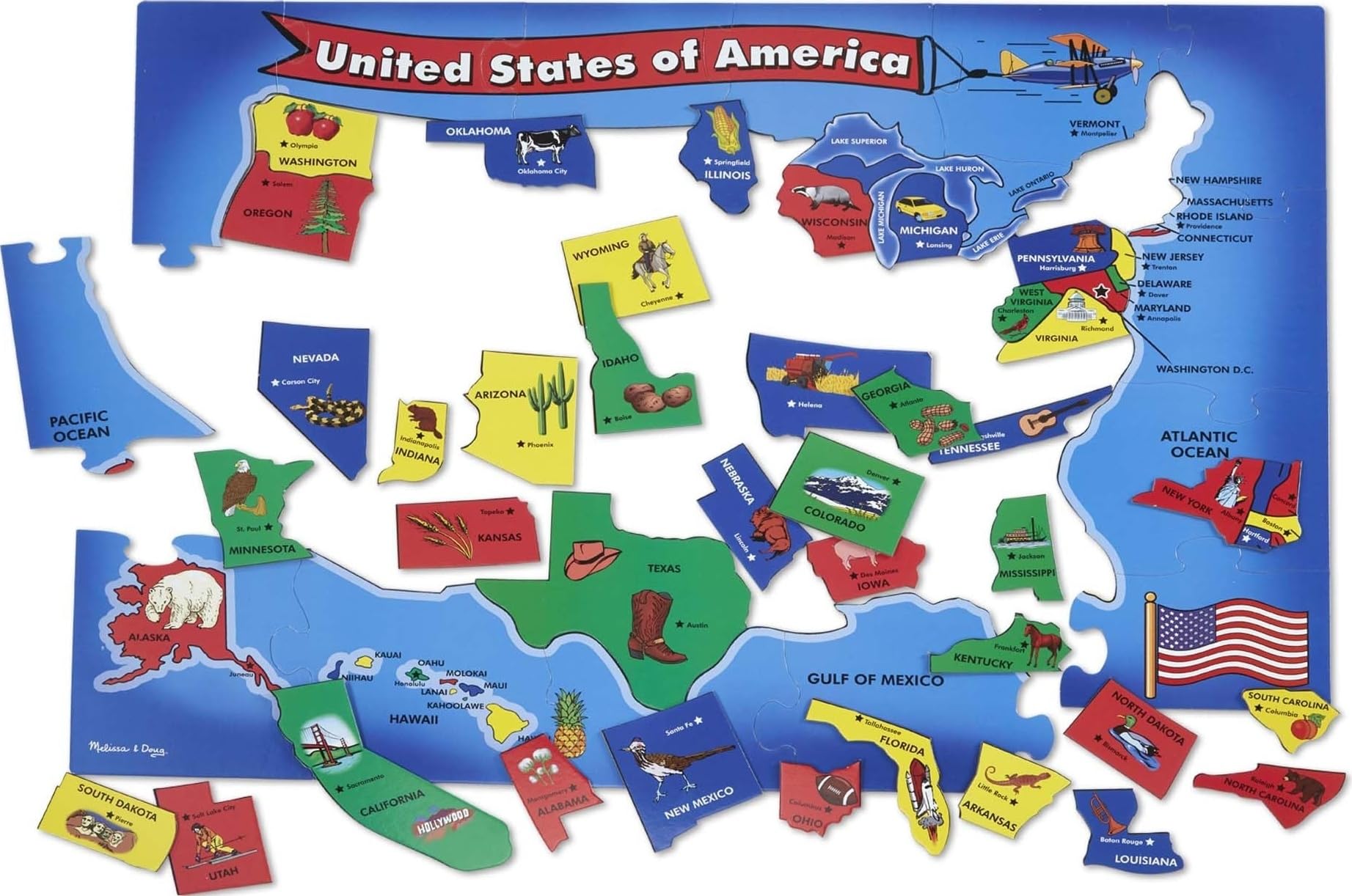 Melissa & Doug USA Map Floor Puzzle, 51 Jumbo Pieces, 2 x 3 Feet, Educational Geography Giant Puzzle for Kids Ages 6+ - FSC Certified