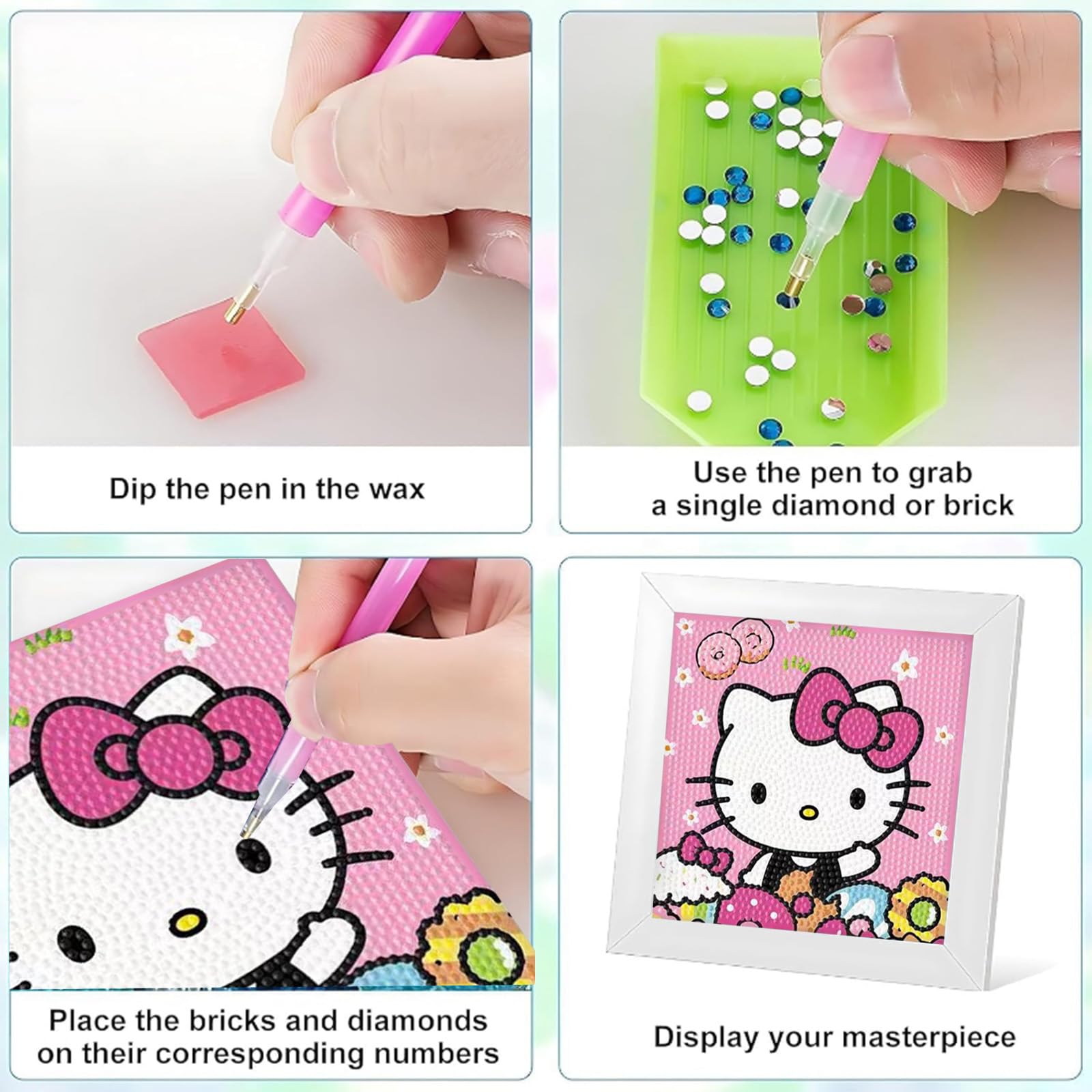 Hupalun Diamond Art Painting Kits for Kids, Kitty Diamond Art for Kids Ages 4-8-12, Hello Kitty Gem Kit Crafts Beginners with Frame for Gift Home Wall