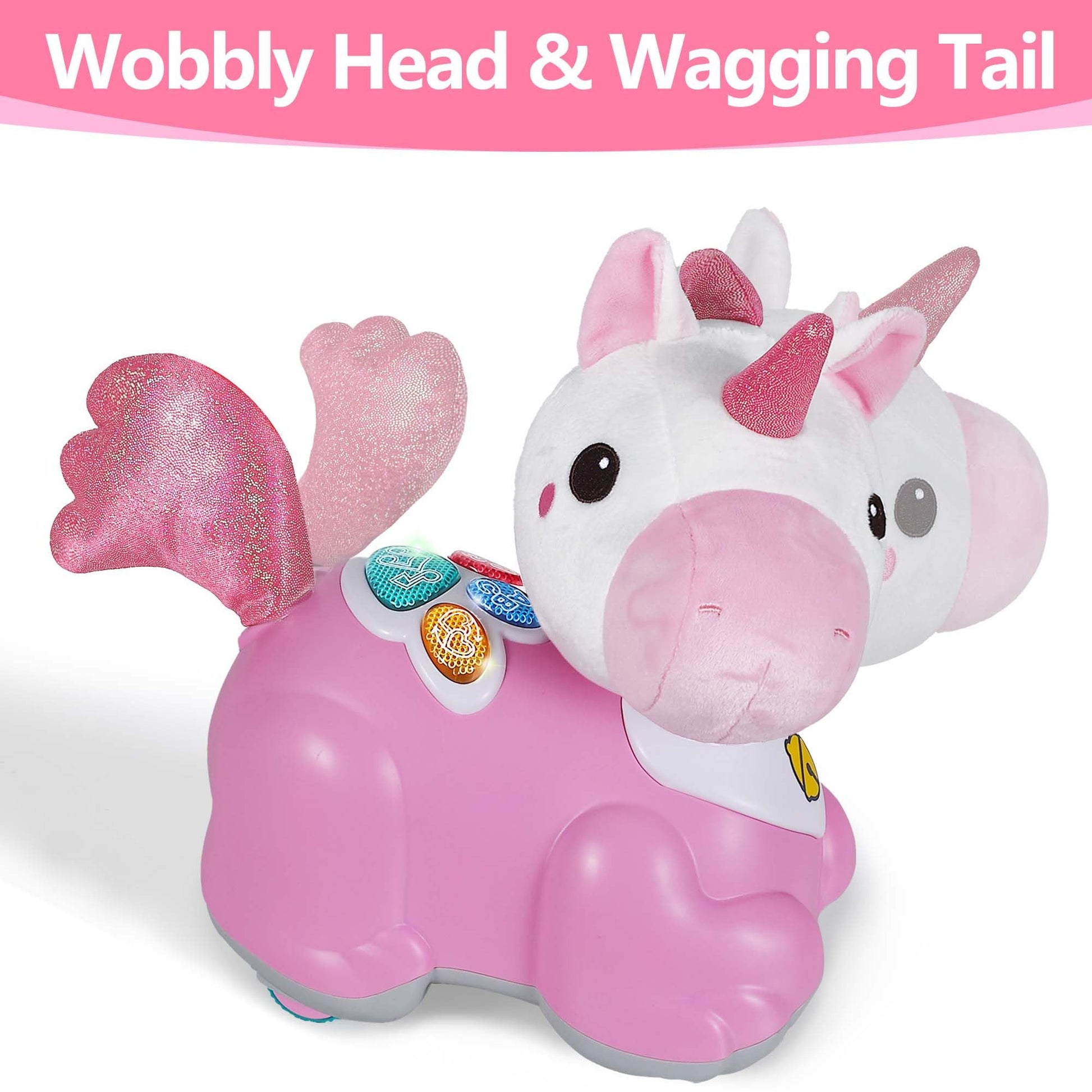 iPlay, iLearn Unicorn Baby Musical Toy, Infant Crawling Toys for 6-9 9-12 12-18 Month, Baby Tummy Time Toddler Musical Light Toy for Age 0-2, 1 Year