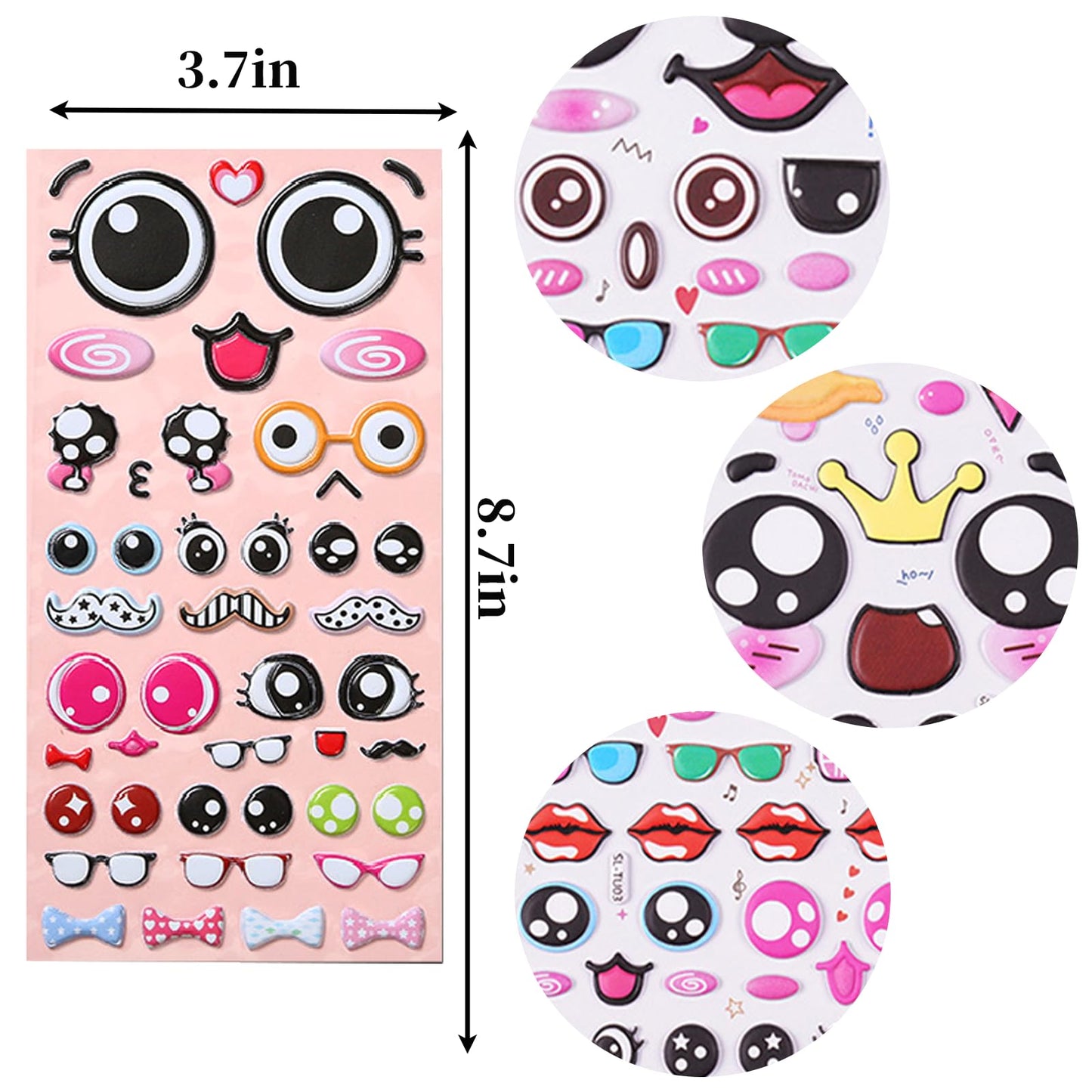 8 Set Puffy Googly Eyes Stickers Sticky Foam Eyeball Stickers for Kids Crafts Wiggle Eye Stickers with Mouth Nose Self Adhesive Assorted Sizes for DIY