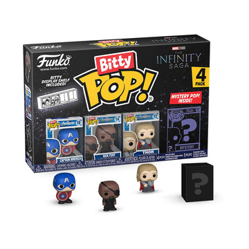 Funko Bitty Pop! Marvel 4-Pack: Captain America, Nick Fury, Thor, and A Surprise Mystery Mini Figure (2.2 Cm) - Stackable Display Shelf Included