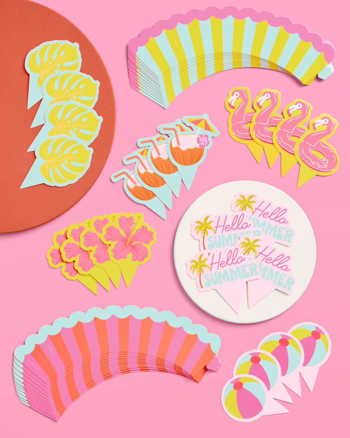 xo, Fetti Pool Party Cupcake Toppers and Wrappers - 24 Pc Set | Summer Birthday Decorations, Tropical Luau, Hawaiian Theme, Kids Party, Beach Ball