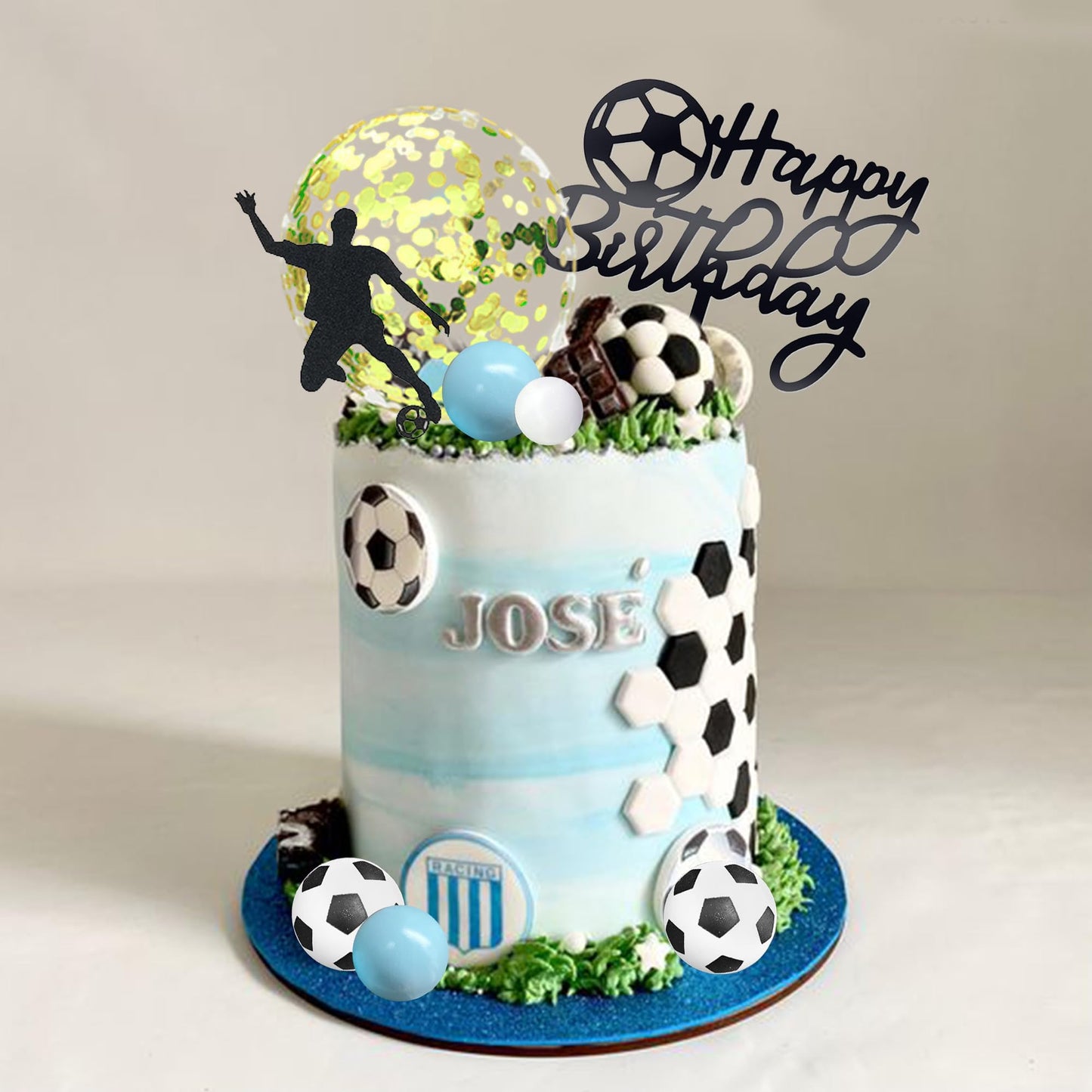 Soccer Cake Topper Soccer Ball Player Cake Decorations for Soccer Sport Birthday Supplies (Blue)