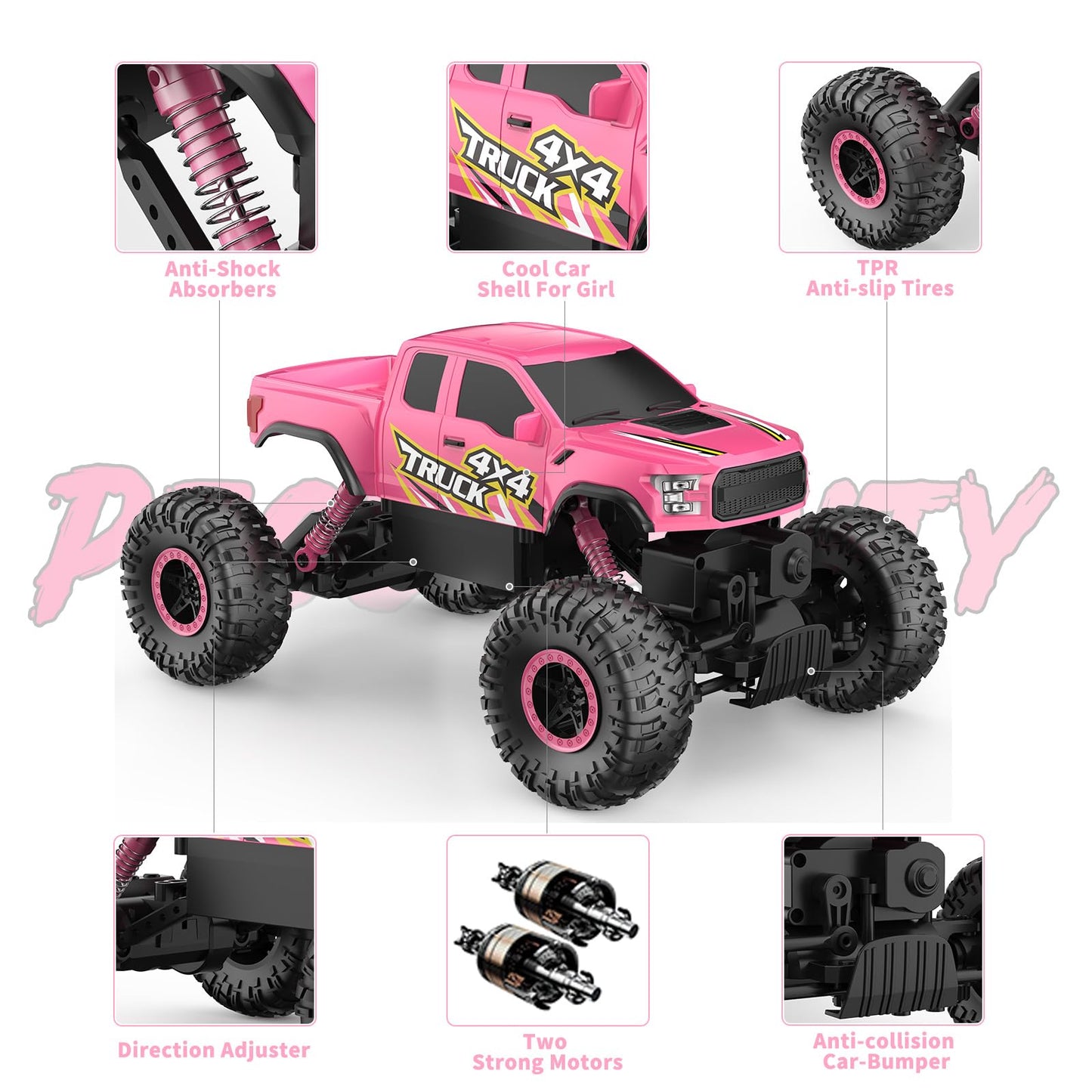 Double E Pink Monster Truck Remote Control Car for Girls