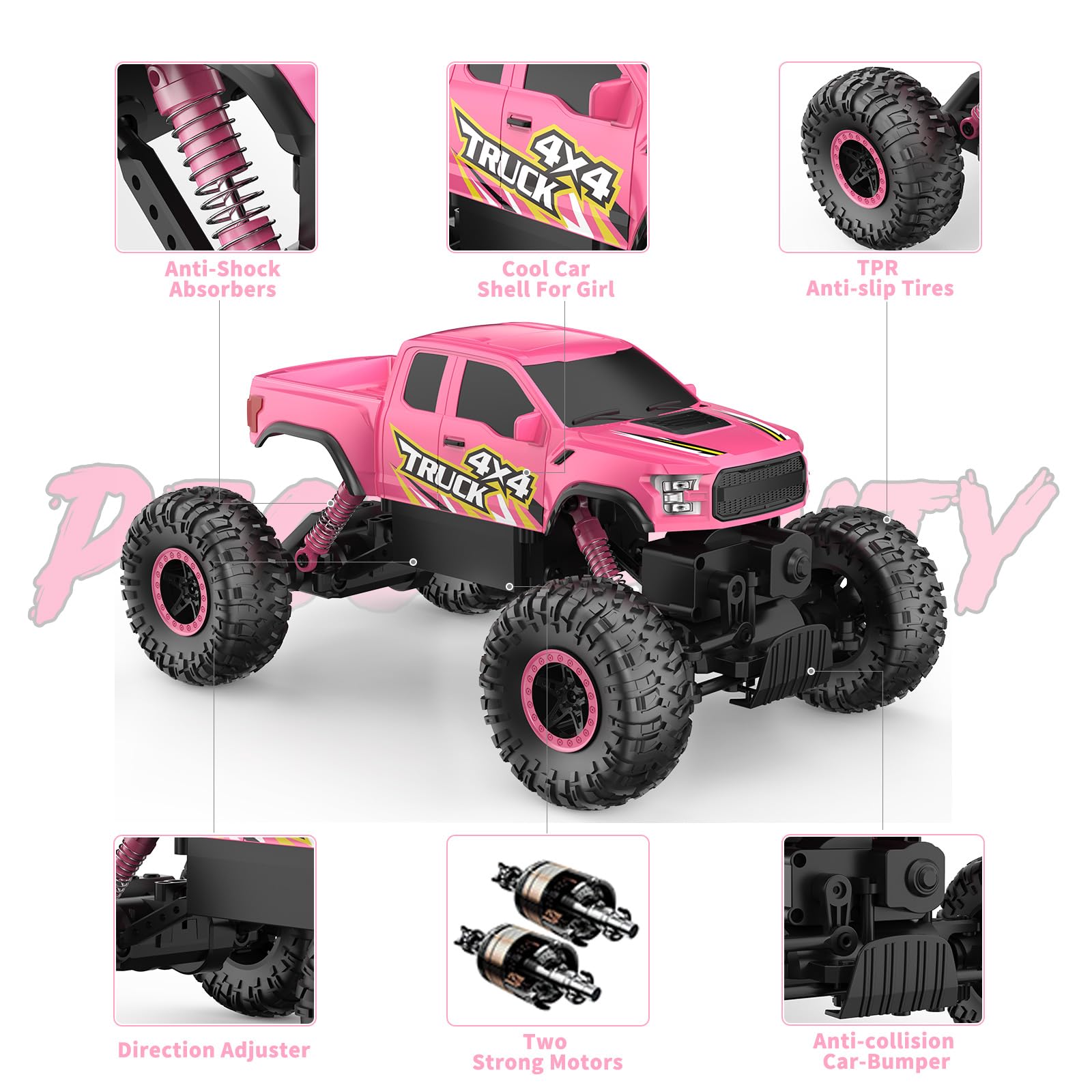 Double E Pink Monster Truck Remote Control Car for Girls