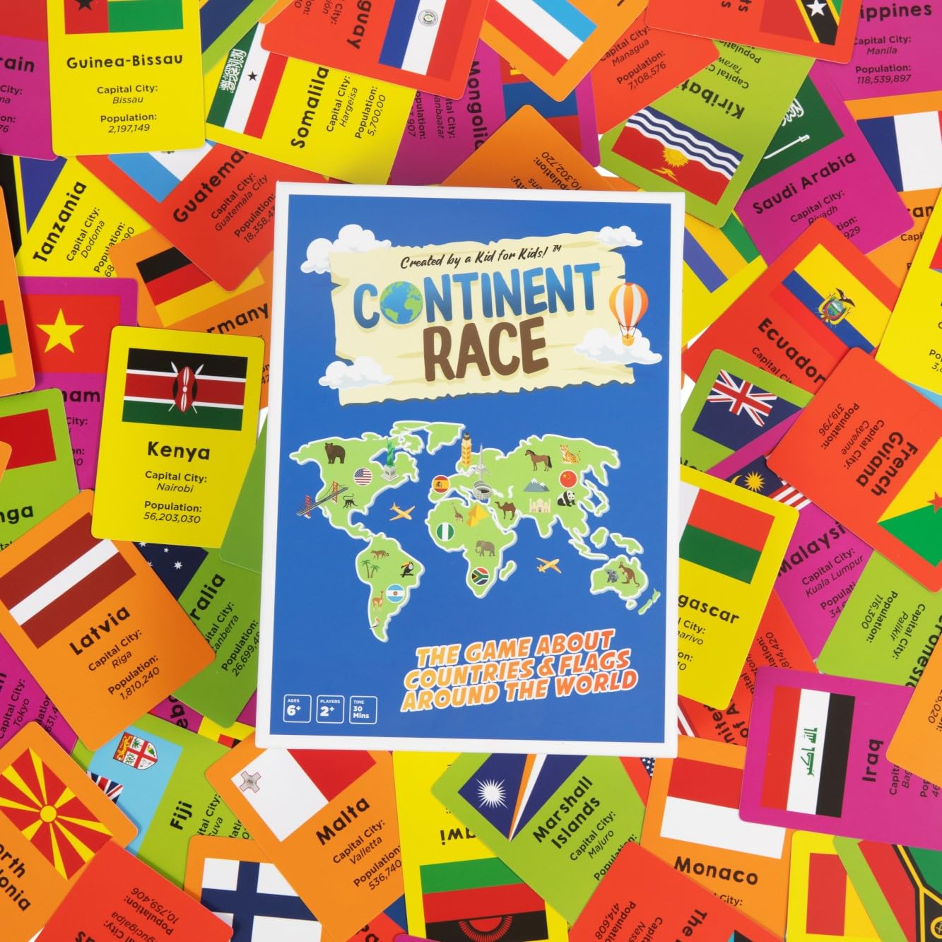 Continent Race Geography Educational Board Game for Kids, Tweens, Family, Friends, Teachers and Classrooms - Learn About Flags & Countries Around
