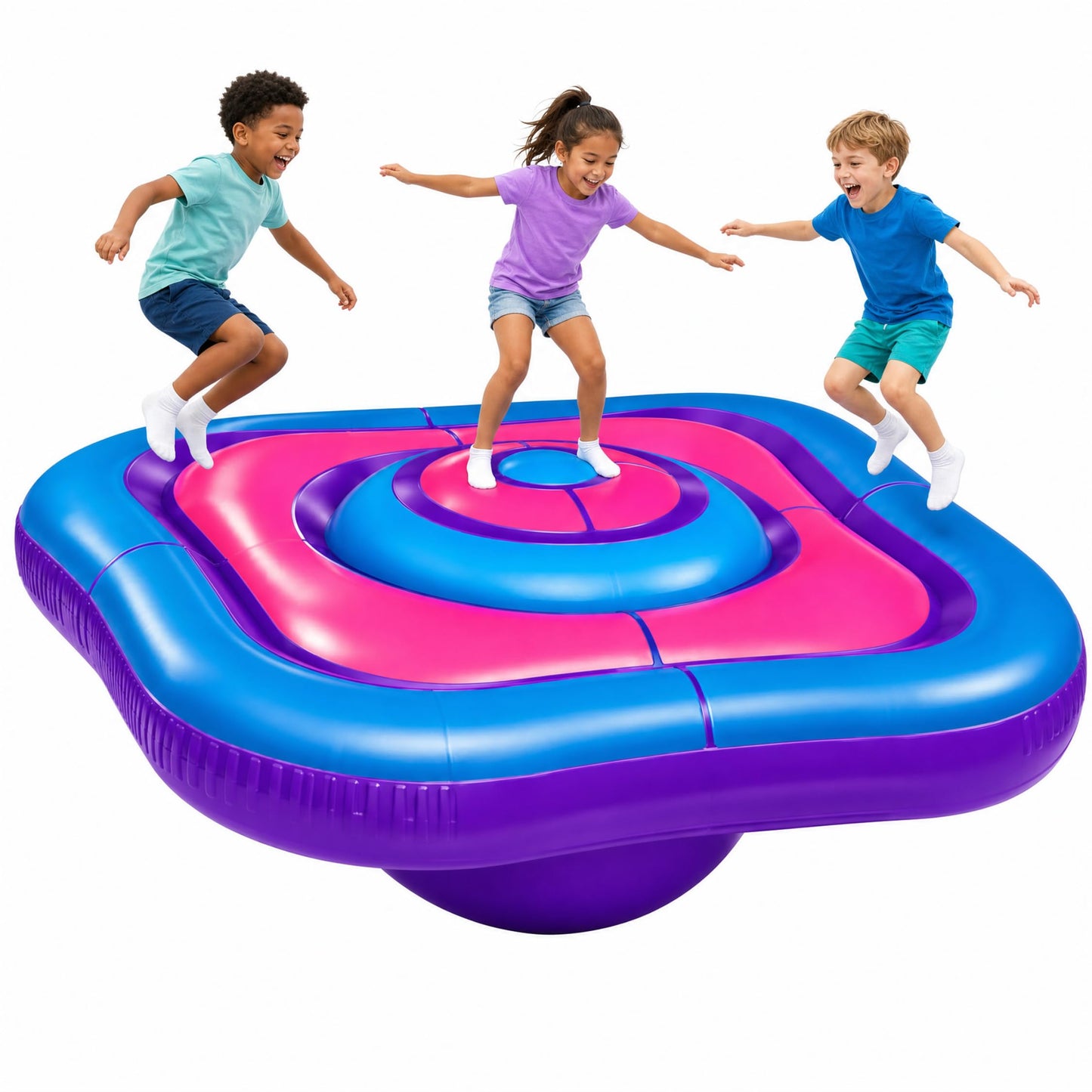 Playland 7.5 FT Inflatable Balance Platform for Kids - Bullseye Wobble Bounce Pad, Outdoor Play Toy for Backyard, Supports 300 lbs, Up to 3 Kids