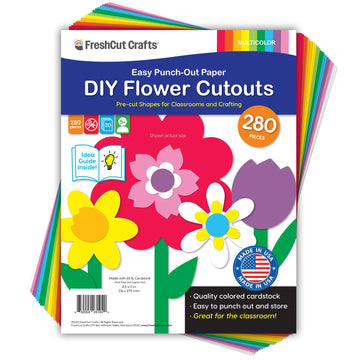 FreshCut Crafts: 280 Pieces of DIY Flower Cutouts with IDEA Guide - 2-Sided Punch Out Tulips, Daisies, Daffodils, Flowers Ideal for Spring Craft