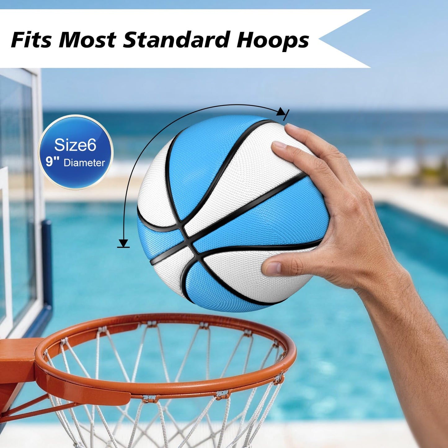 Uladis Size 6 Pool Basketball (2 Pack) - Lightweight Floating Basketball for Pool Games, Durable Anti-Slip Design, Perfect for Kids & Beginner