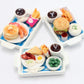 3 Pcs Dollhouse Miniature Food Trays - Handmade Clay Pancake, Burger & Sandwich Coffee Sets on Plastic Trays (1.5 x 2 Inch), 1/6 Scale Dollhouse