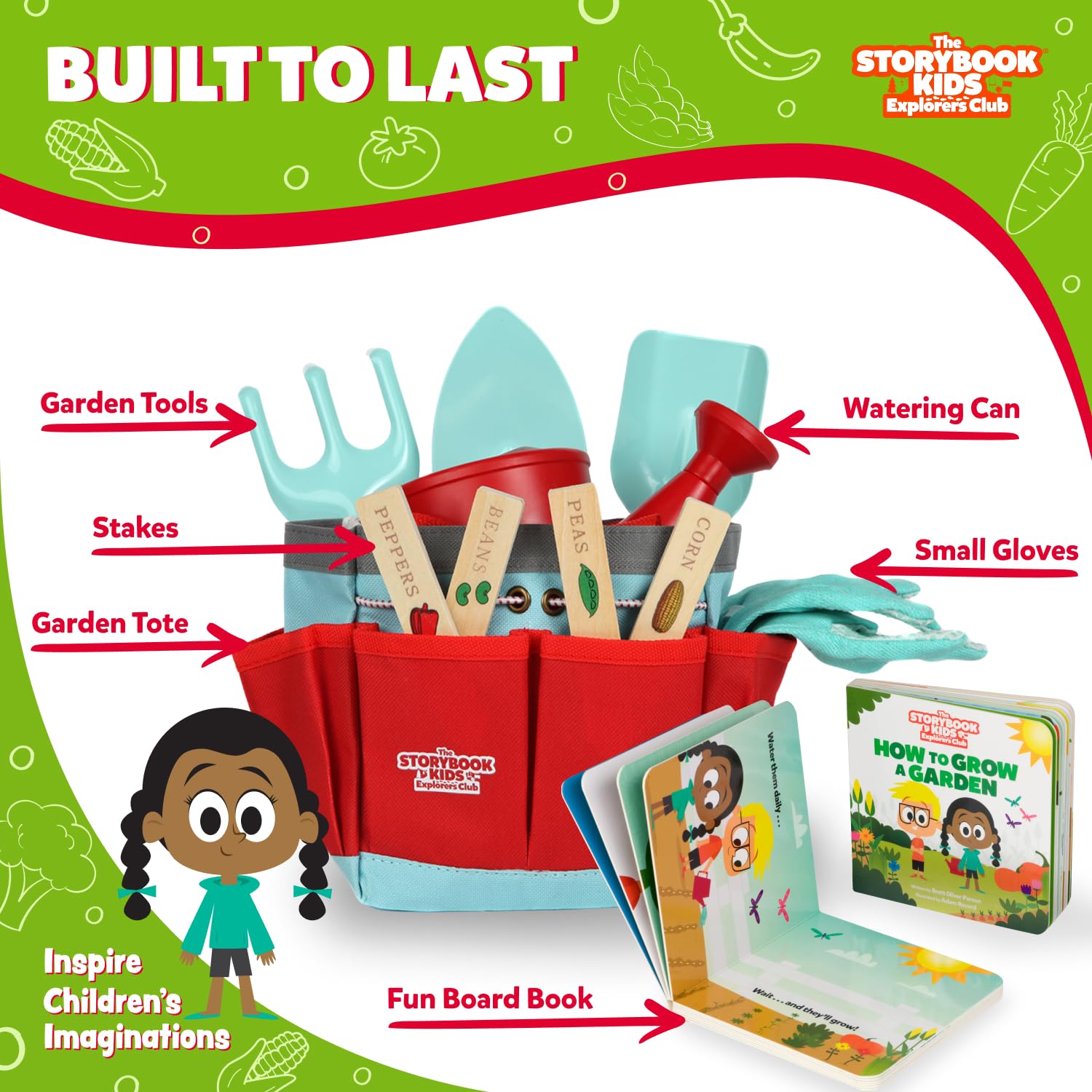 Kids Gardening Set - Toddler Gardening Kit Includes Watering Can for Kids, Shovel, Rake, Plant Stakes, Kids Gardening Gloves, Tote Bag & STEM Learning